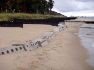 Sandsaver rebuilding beach on Great Lakes Lake Michigan